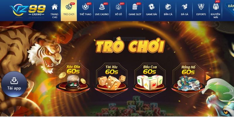 Kho trò chơi tại Vz99 rất đa dạng